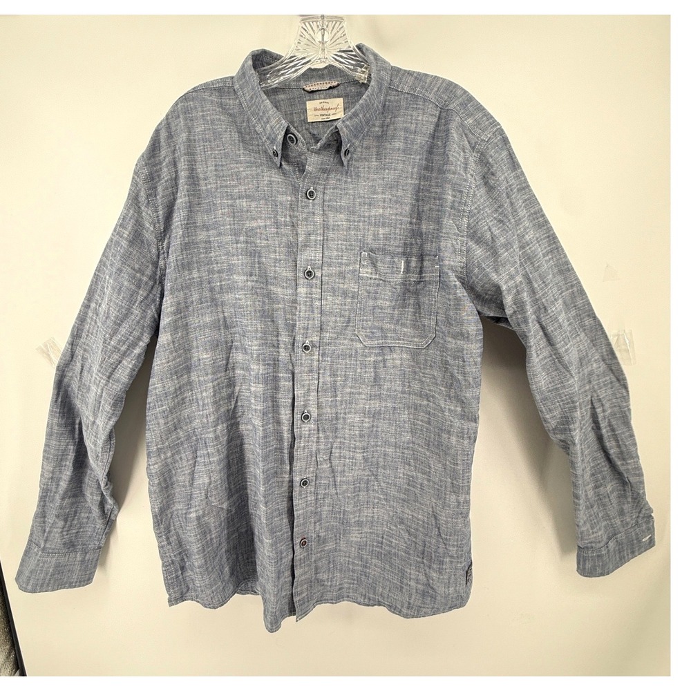 Weatherproof Vintage Mens XL Blue Cotton Long Sleeve Button Down Shirt Pocket